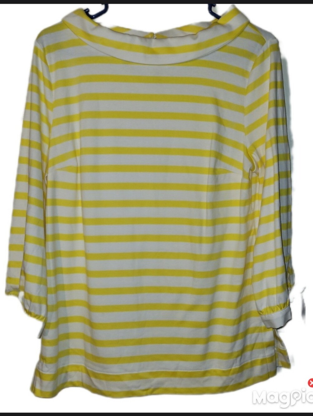 Talbots Nautical Top Yellow / White Medium Bow Tie 3/4 Sleeve Pullover Women's